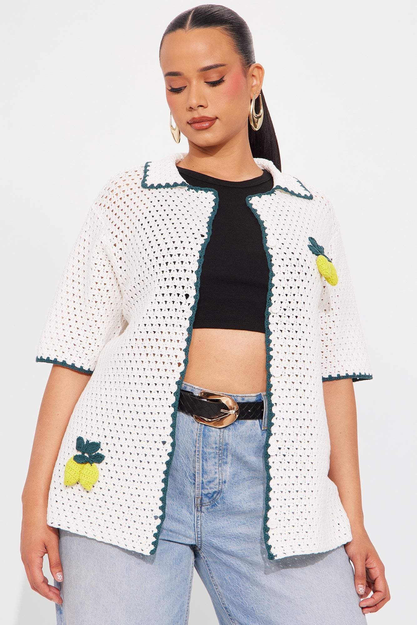 Give Me Lemons Crochet Shirt - White/combo