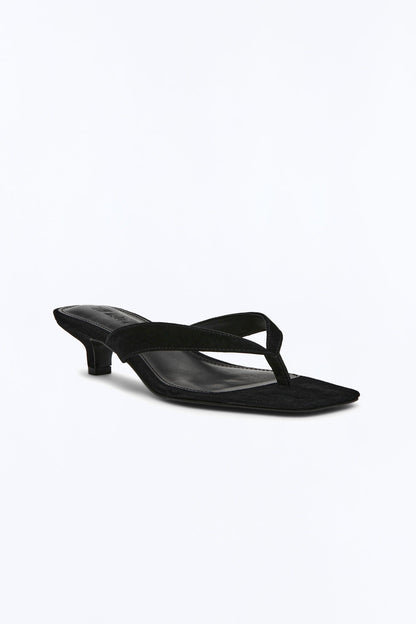 Steve Madden Tracie Suede Thong Kitten Heels - Black