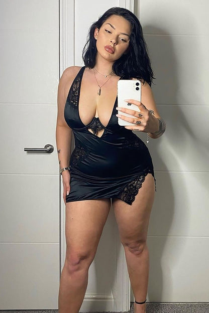 Soft Kisses Satin Babydoll - Black