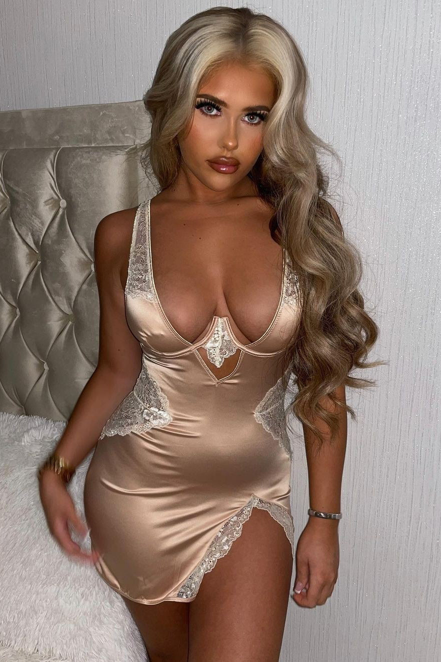 Soft Kisses Satin Babydoll - Gold