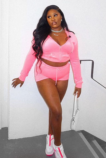 The OG Trendsetter Velour Short Set - Neon Pink
