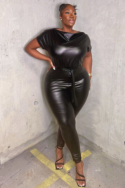Want You Back PU Jumpsuit - Black