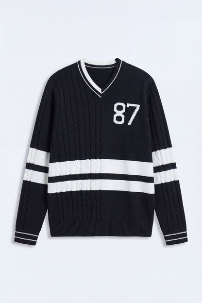 Preppy Life V Neck Sweater - Black/combo