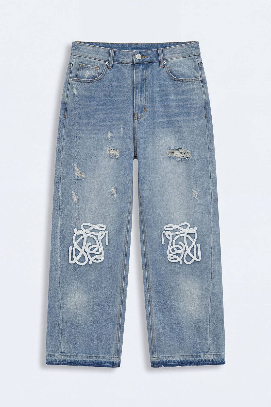 Baggy Coastal Applique Jean - Light Blue Wash