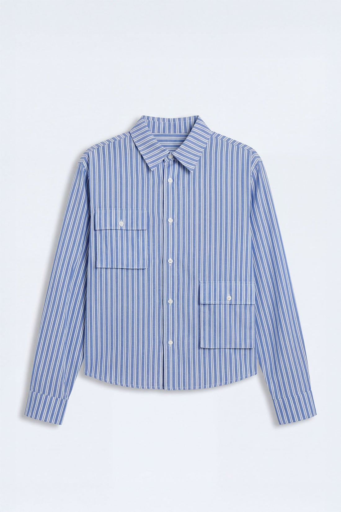 Cropped Cargo Pocket Long Sleeve Button Up Shirt - Blue/combo