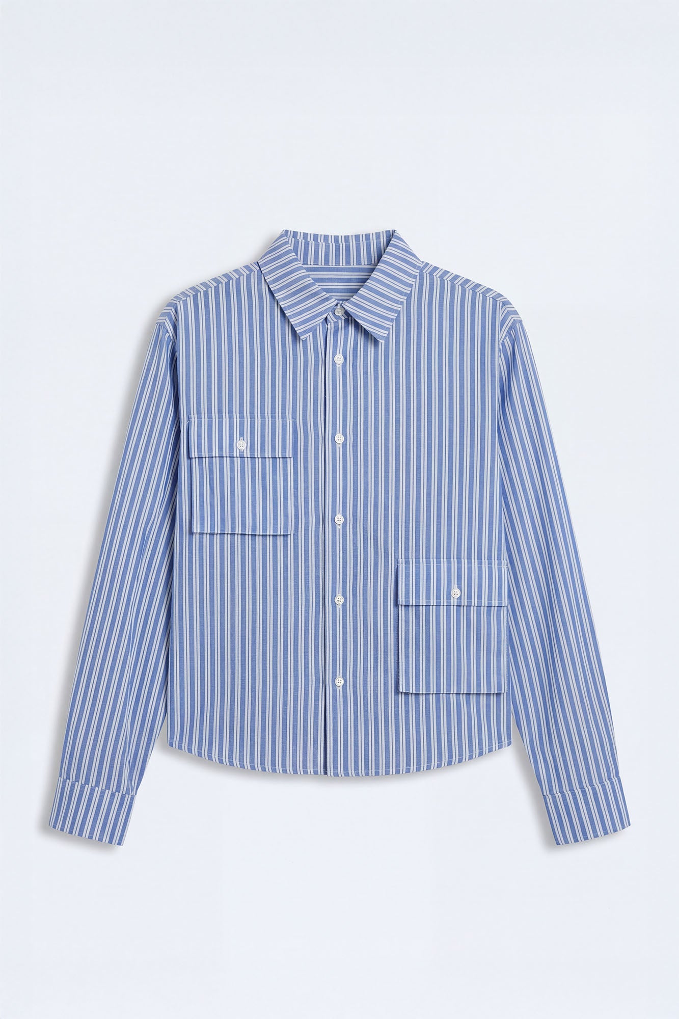 Cropped Cargo Pocket Long Sleeve Button Up Shirt - Blue/combo