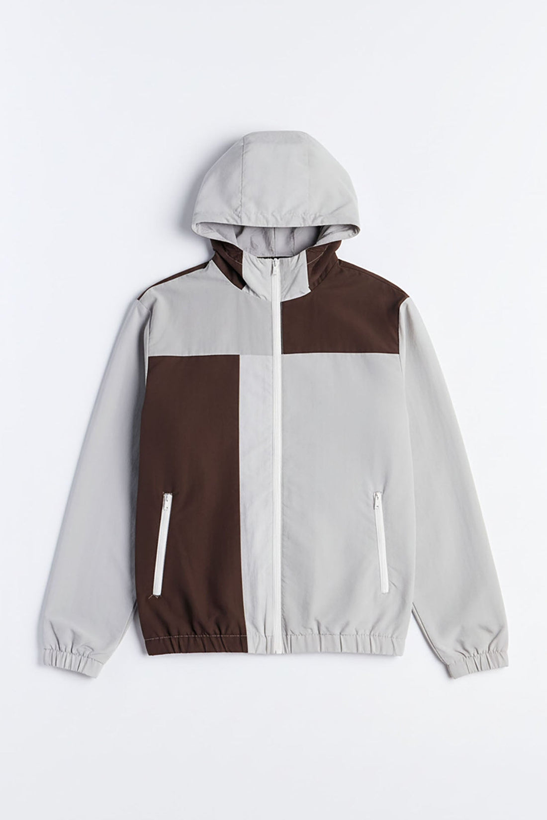 Relaxed Axel Color Block Funnel Neck Hooded Tech Jacket - Brown