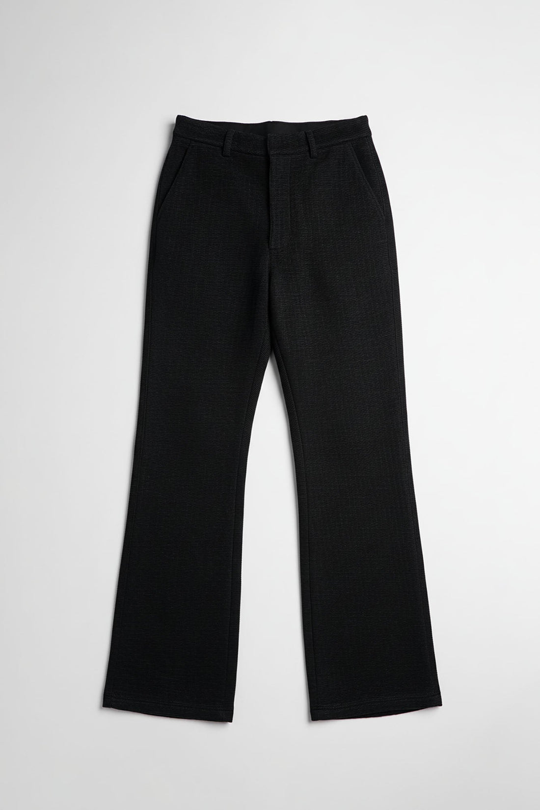 Stacked Straight Flare Textured Michael Slit Pant - Black